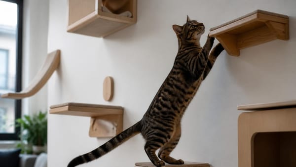 Katzen brauchen vertikalen Raum zum Klettern. Wandmontierte Klettersysteme bieten eine platzsparende Lösung für Wohnu…