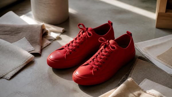 Rote Sneaker entwickeln sich vom Hingucker zum Wardrobe-Staple. Welche Styling-Regel den Schuh optimal in Szene setzt.